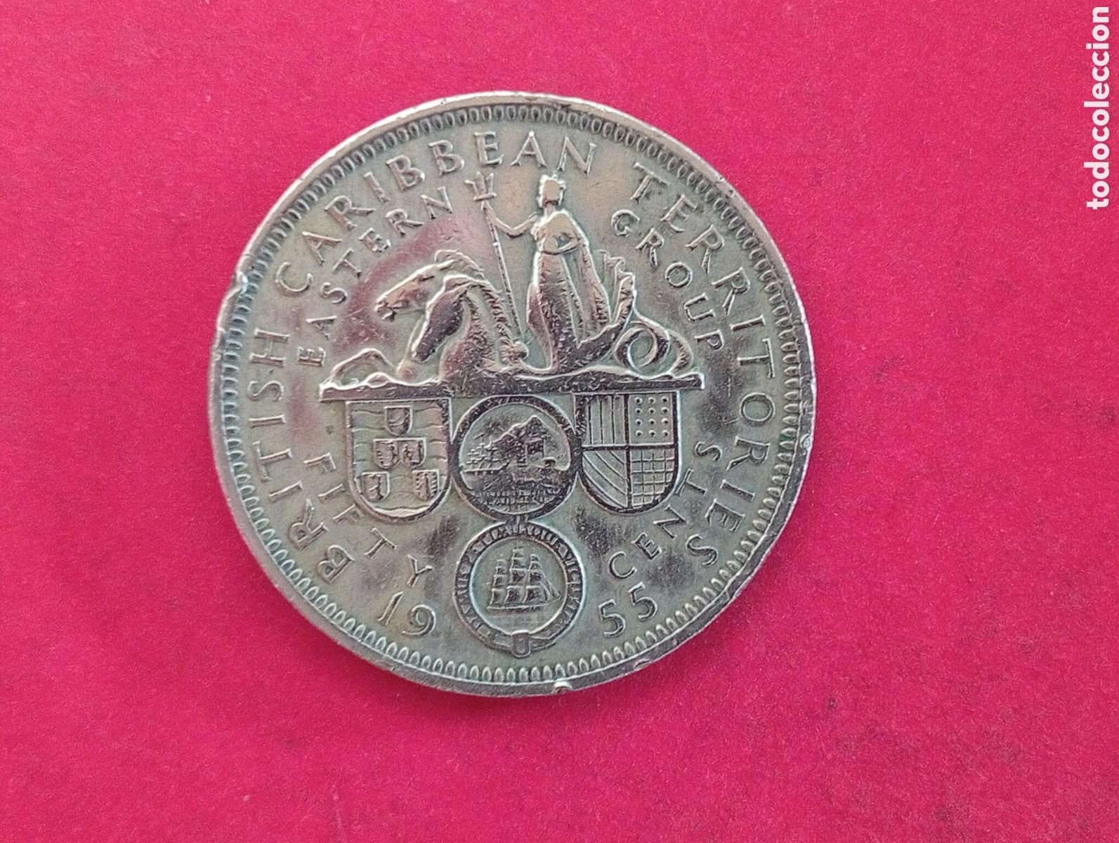 Monedas antiguas de Am&eacute;rica: 50 cents Caribe Brit&aacute;nico 1955