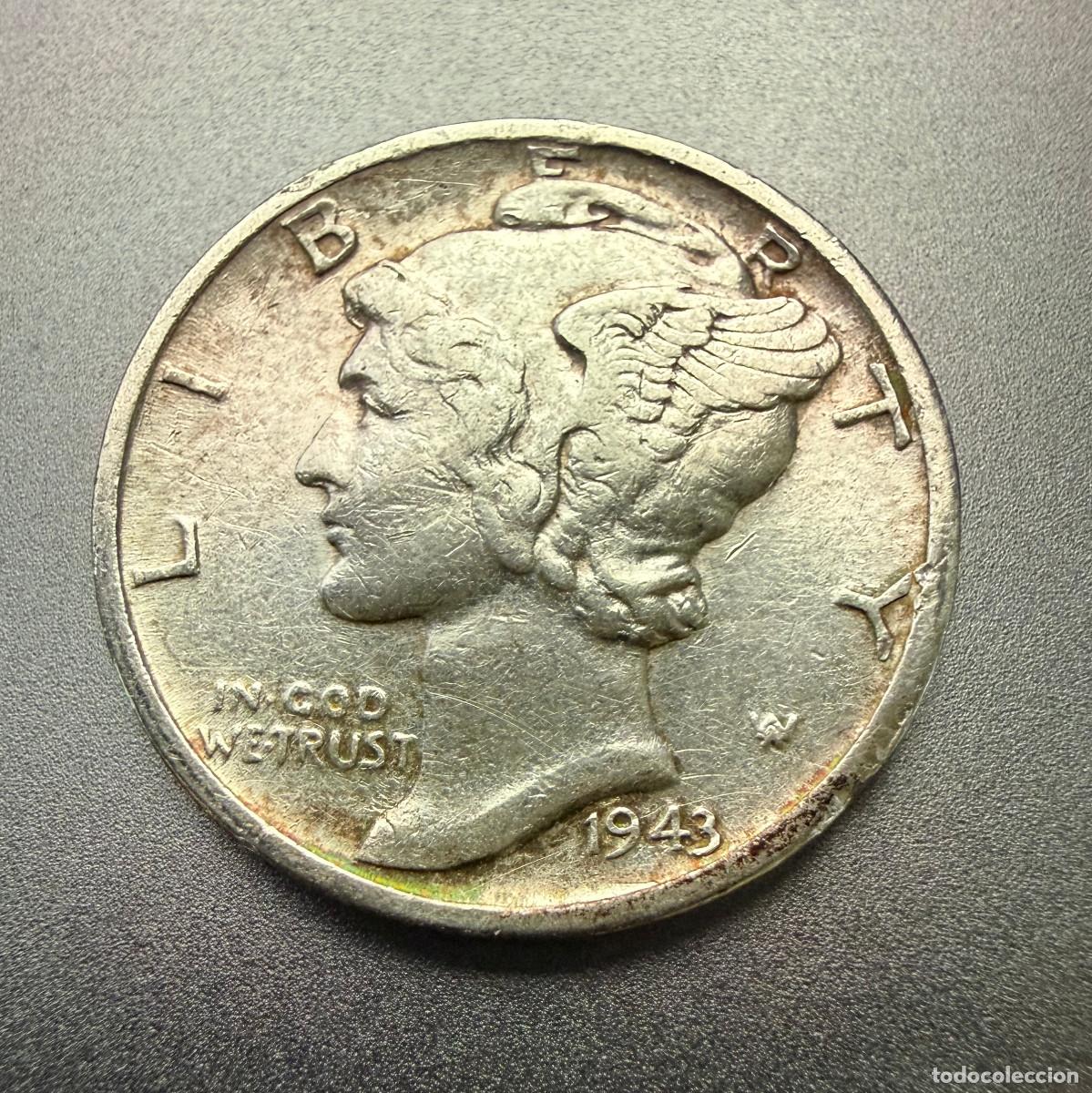 Monedas antiguas de Am&eacute;rica: 1 Dime 1944-D Mercury Dime Plata - USA Moneda 1 Dime de Estados Unidos 1944-D