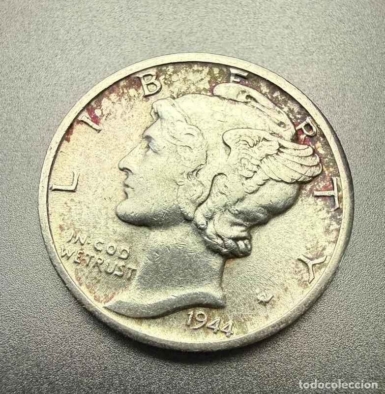 Monedas antiguas de Am&eacute;rica: 1 Dime 1944-D Mercury Dime Plata - USA Moneda 1 Dime de Estados Unidos 1944-D