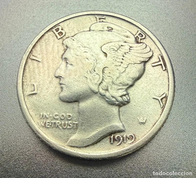Monedas antiguas de Am&eacute;rica: 1 Dime 1919 Mercury Dime Plata - USA Moneda 1 Dime de Estados Unidos 1919