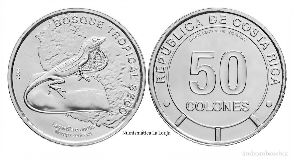 Monete antiche di America: Costa Rica 50 Colones Conmemorativa Lagartija 2023 (2025) Km Nuevo Sc Unc