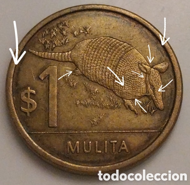 Monedas antiguas de Am&eacute;rica: 1 Peso Uruguay 2012 Error Cu&ntilde;o Roto Empaste - Foto 2