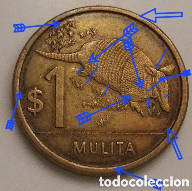 Monedas antiguas de Am&eacute;rica: 1 Peso Uruguay 2012 Error Cu&ntilde;o Roto Empaste - Foto 1