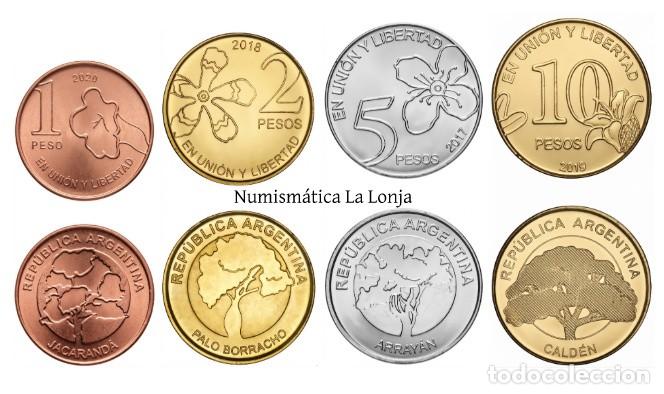 Moedas antigas da Am&eacute;rica: Argentina Set 4 monedas 1 2 5 10 Pesos &Aacute;rboles 2017-2020 Km 186-189 Sc Unc