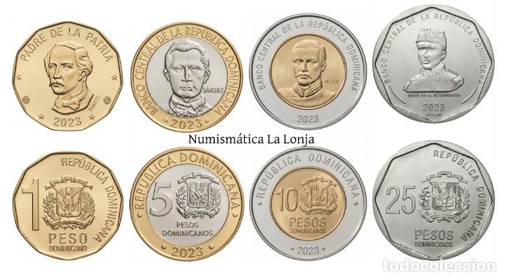 Monete antiche di America: Rep&uacute;blica Dominicana Set 4 monedas 1 5 10 25 Pesos Dominicanos 2023 Km 124-127 Sc Unc