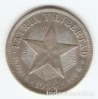 Monedas antiguas de Am&eacute;rica: CUBA UN PESO PLATA EMISION 1934