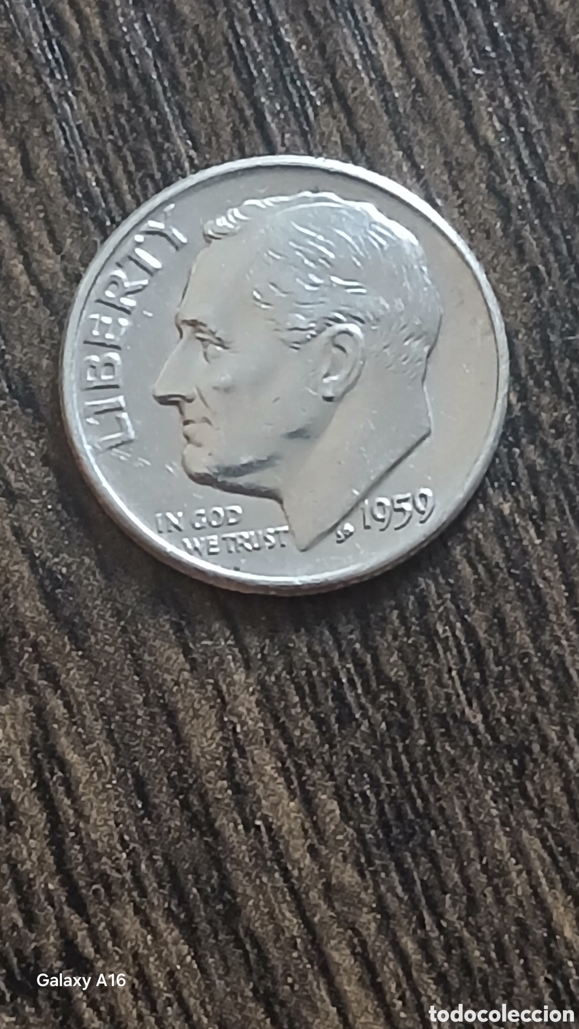 Monedas antiguas de Am&eacute;rica: Moneda 10 C&eacute;ntimos Roosevelt 1959 Plata.900. Unidos con la efigie de Franklin D. Roosevelt.
