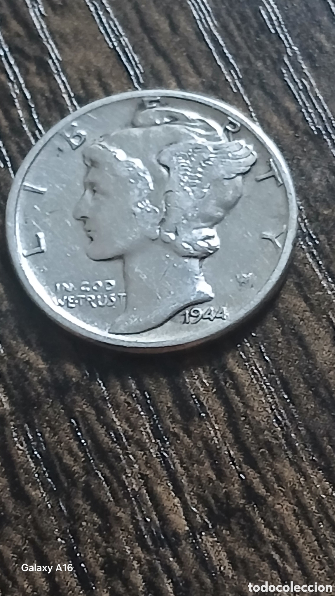 Monedas antiguas de Am&eacute;rica: Moneda Mercury Dime 1944 Plata 900 Moneda