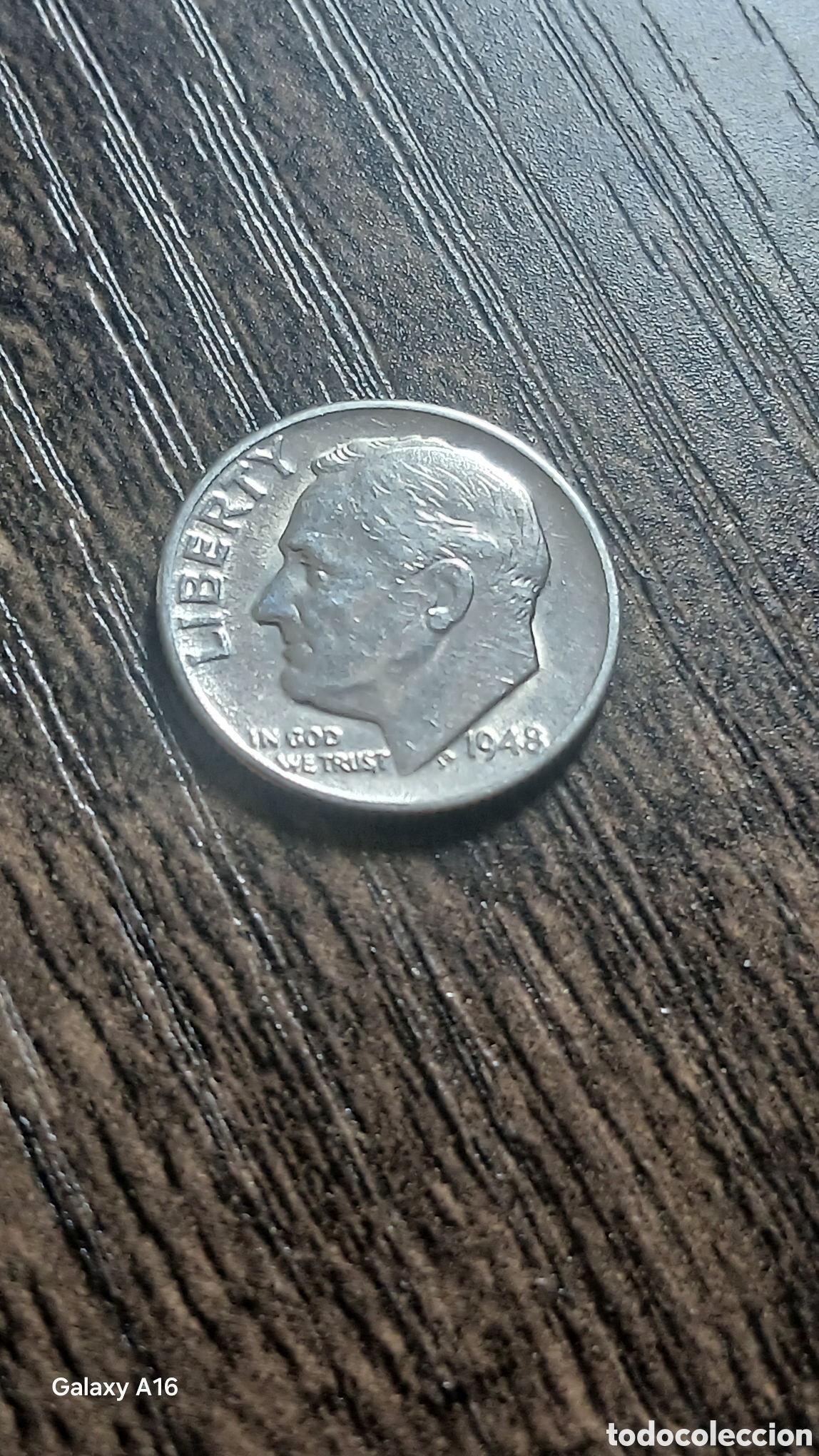 Monedas antiguas de Am&eacute;rica: Moneda de 10 c&eacute;ntimos de Estados Unidos conmemorativa de Franklin D. Roosevelt, acu&ntilde;ada en 1948