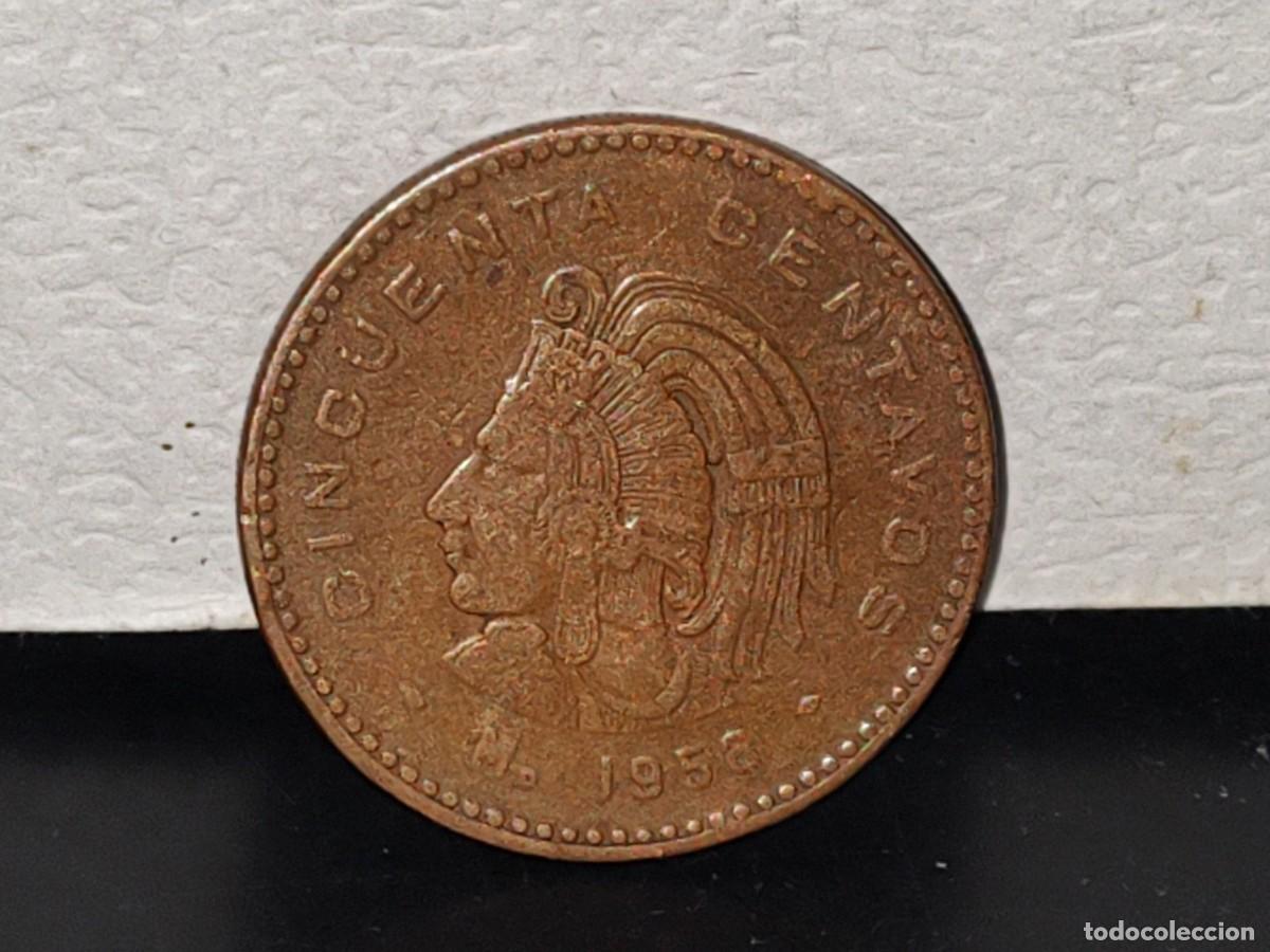 Monedas antiguas de Am&eacute;rica: A6- Moneda Mexicana De Cobre: Cincuenta Centavos - 1956