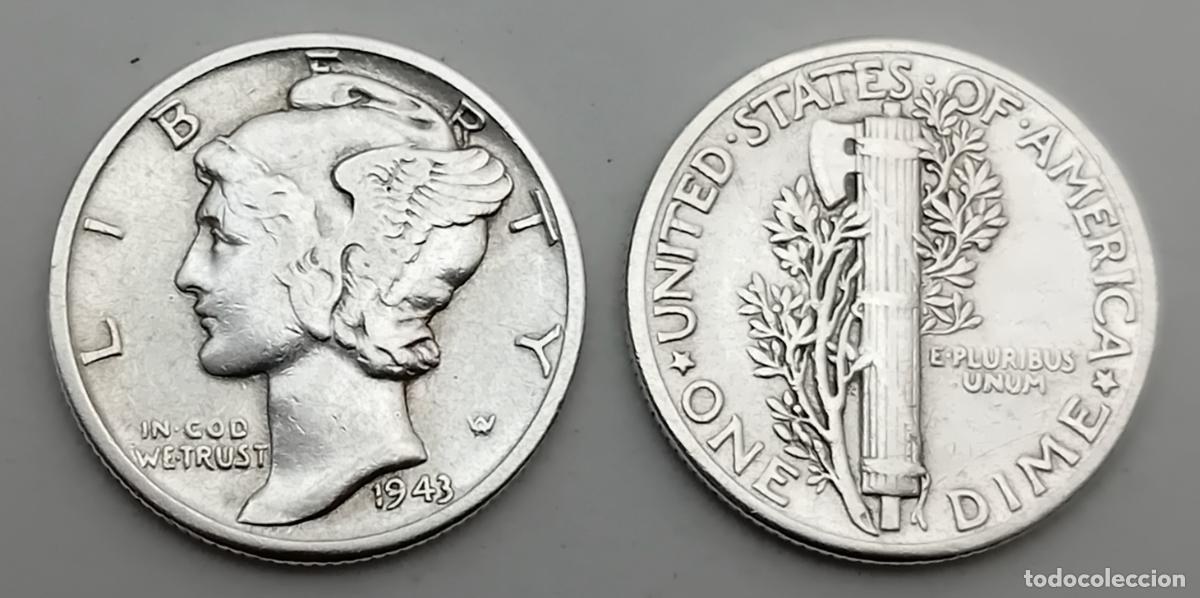 Monedas antiguas de Am&eacute;rica: LOTE DE 2 MONEDAS DIME DE PLATA 10 CENTAVOS DE DOLAR 1943. USA. VER FOTOS Y DESCRIPCION