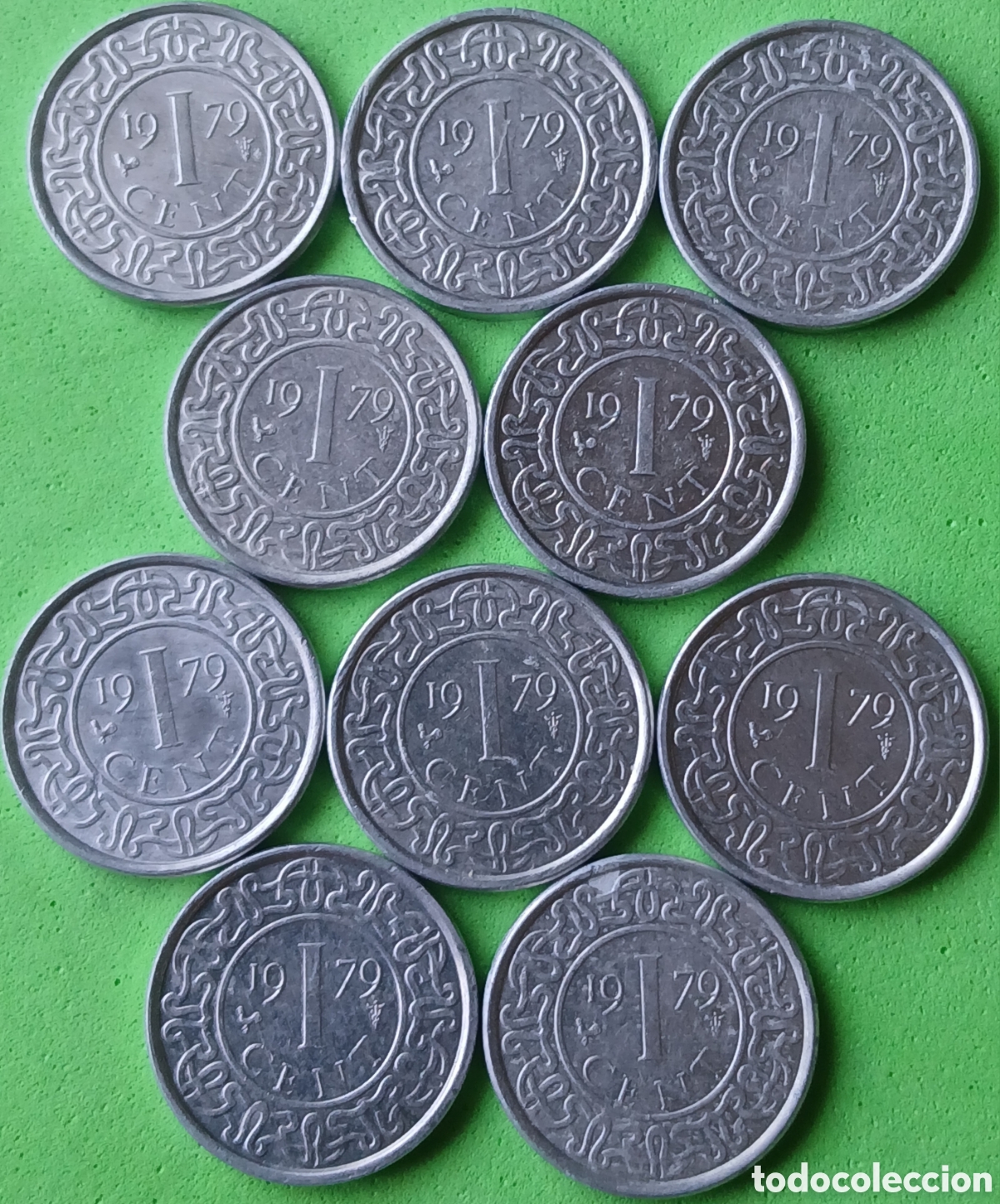 Monedas antiguas de Am&eacute;rica: Surinam 1 cent 1979 &times; 10 monedas. Km#11a