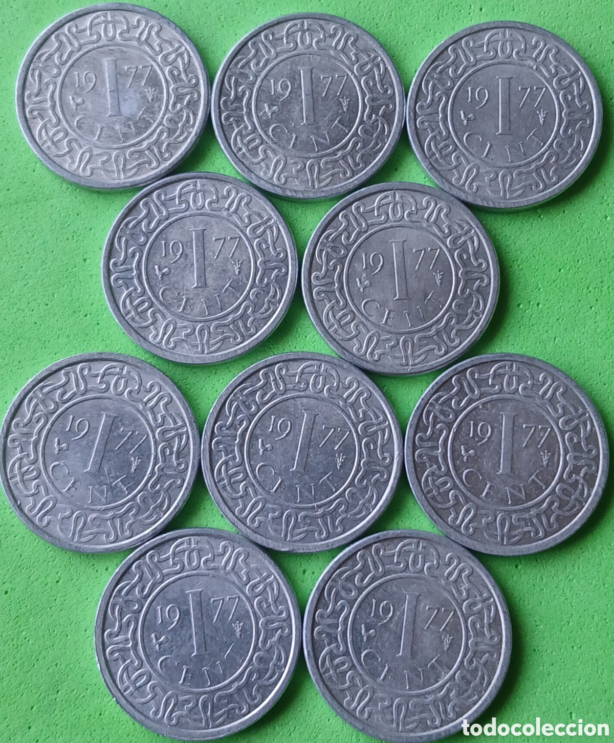 Monedas antiguas de Am&eacute;rica: Surinam 1 cent 1977 &times; 10 monedas. Km#11a