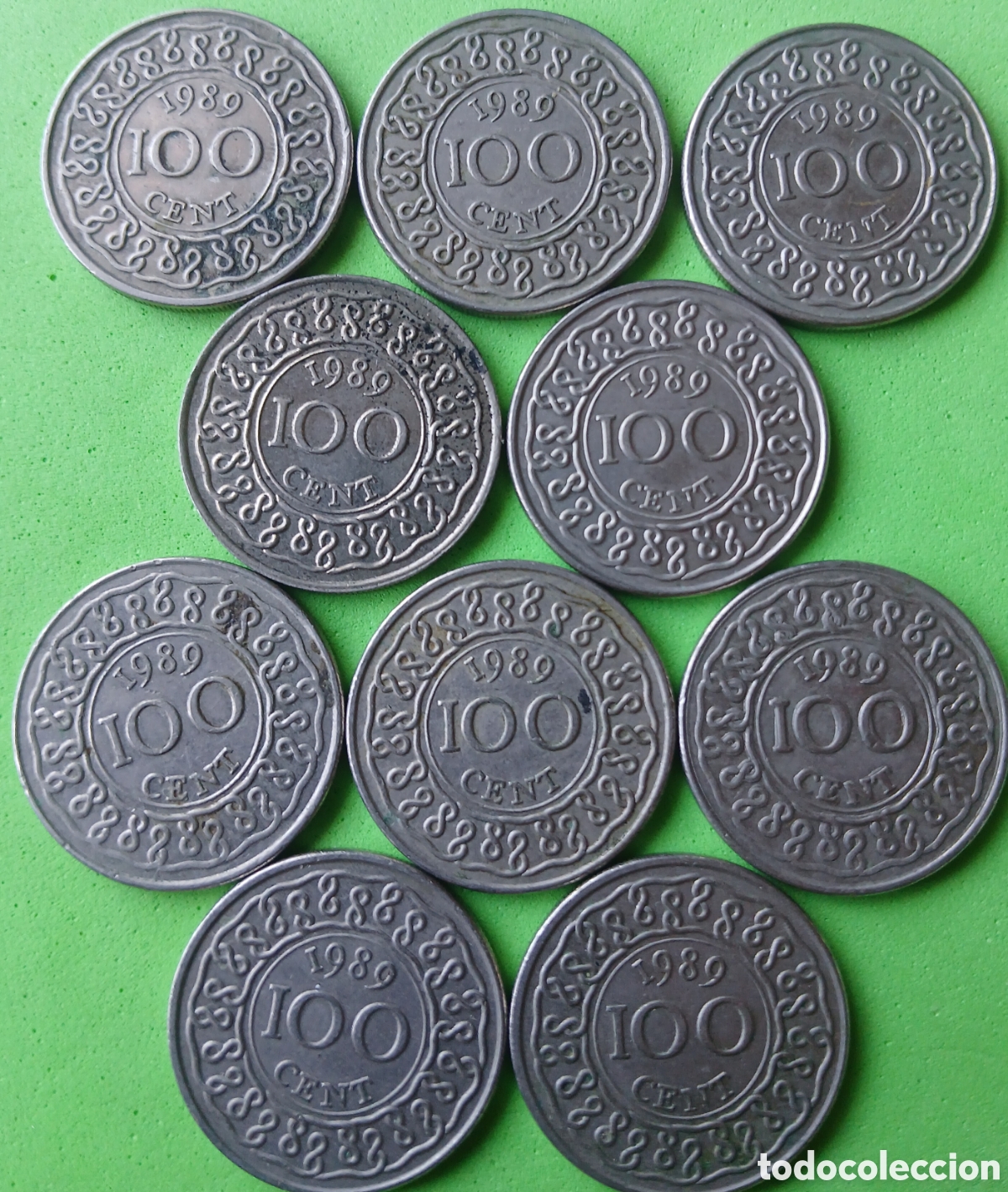 Monedas antiguas de Am&eacute;rica: Surinam 100 cent 1989 &times; 10 monedas. Km#23