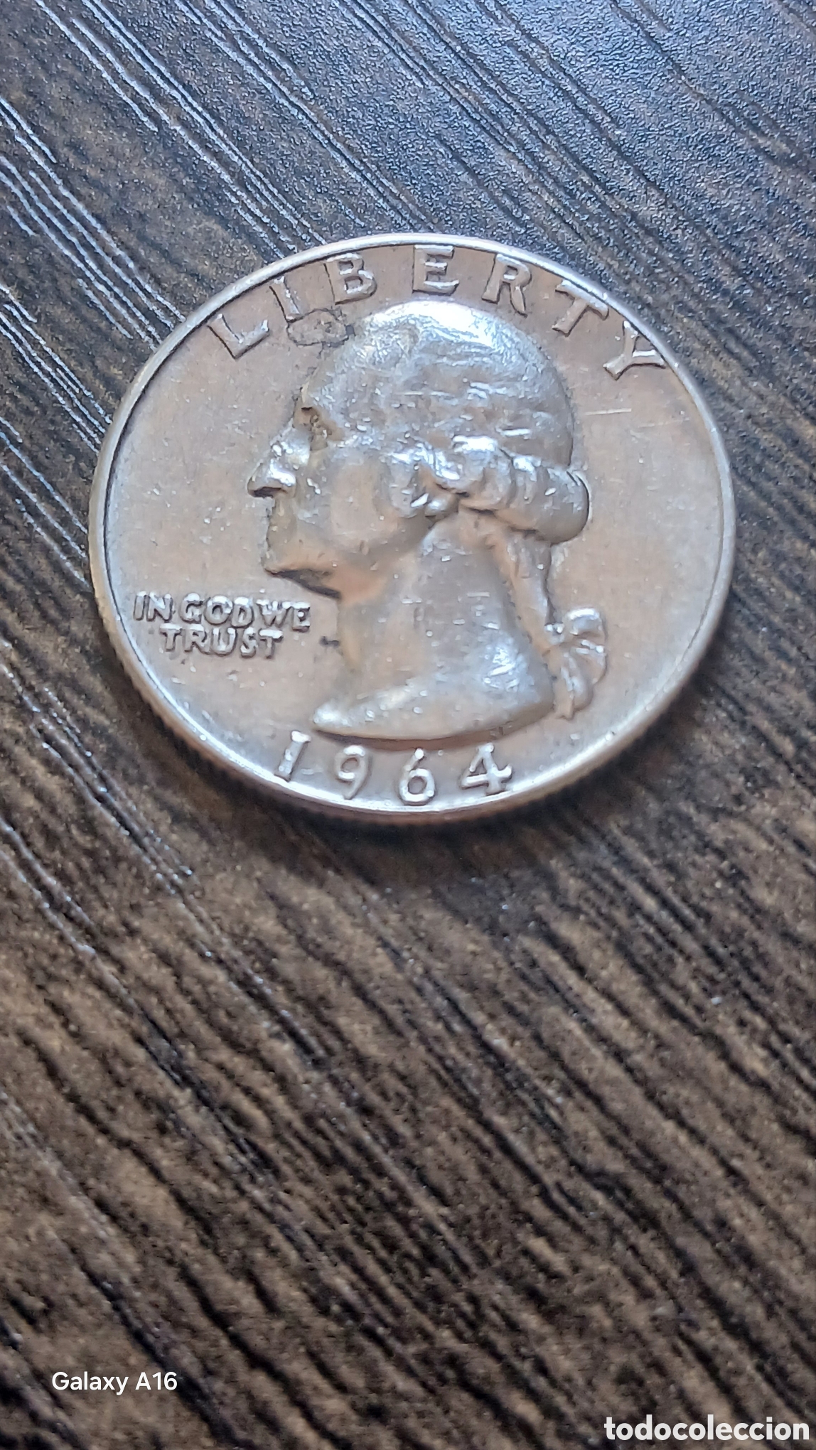 Monedas antiguas de Am&eacute;rica: Moneda de colecci&oacute;n de 1964, con la efigie de George Washington. - Composici&oacute;n: Plata 0.900