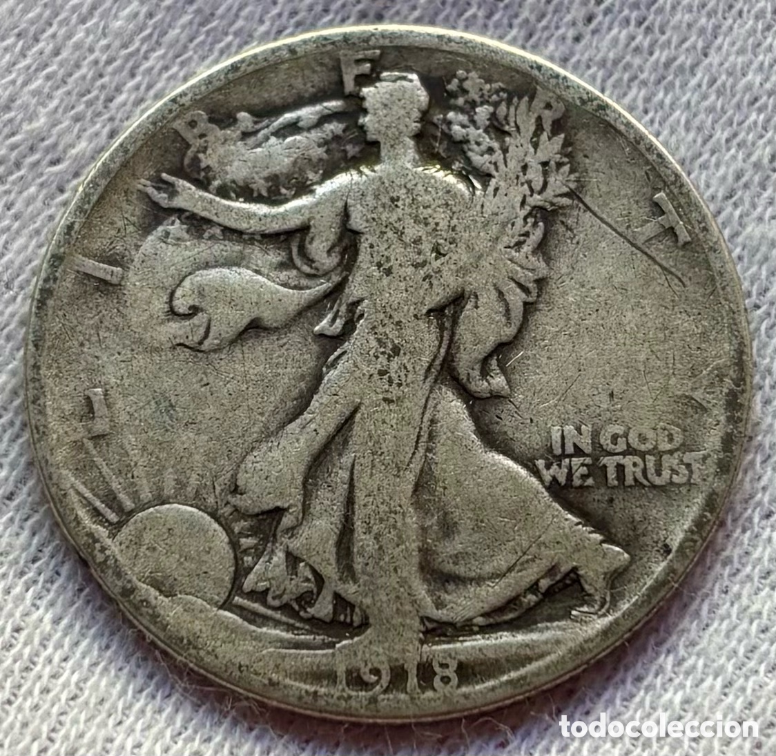 Monedas antiguas de Am&eacute;rica: Moneda PLATA USA 1/2 D&oacute;lar 1918-D Liberty EEUU Estados Unidos Half Dollar