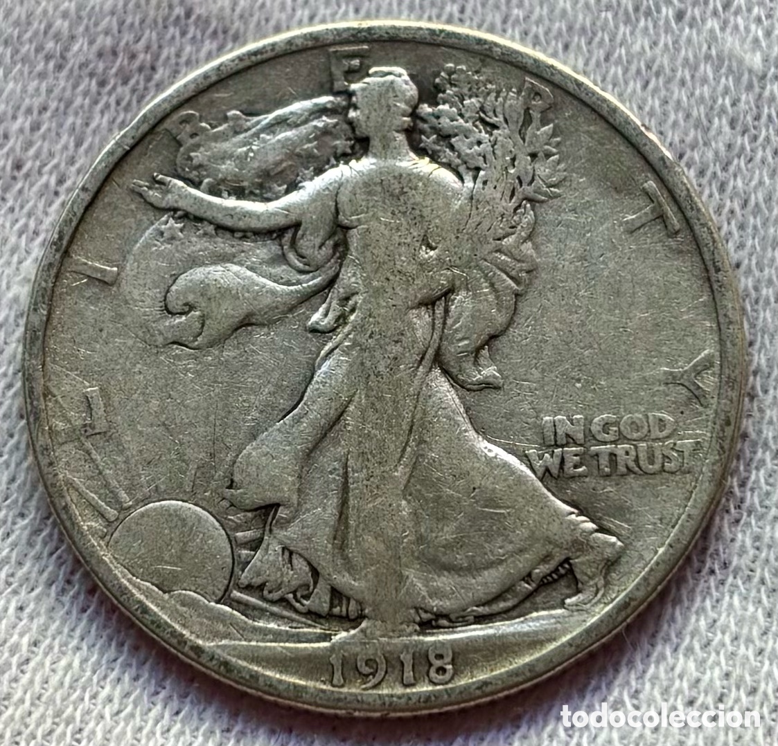Monedas antiguas de Am&eacute;rica: Moneda PLATA USA 1/2 D&oacute;lar 1918 Liberty. EEUU Estados Unidos Half Dollar