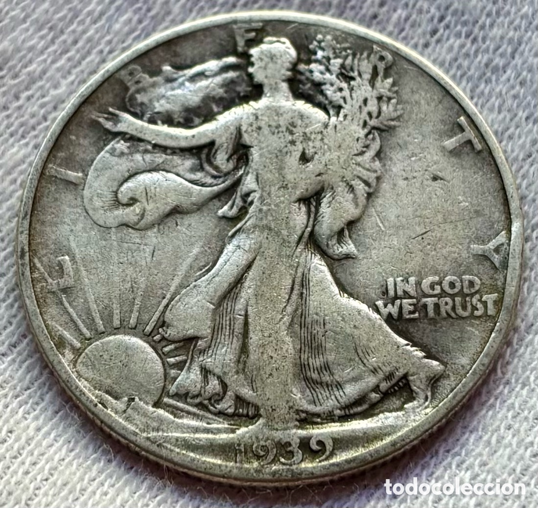 Monedas antiguas de Am&eacute;rica: Moneda PLATA USA 1/2 D&oacute;lar 1939-D Liberty EEUU Estados Unidos Half Dollar