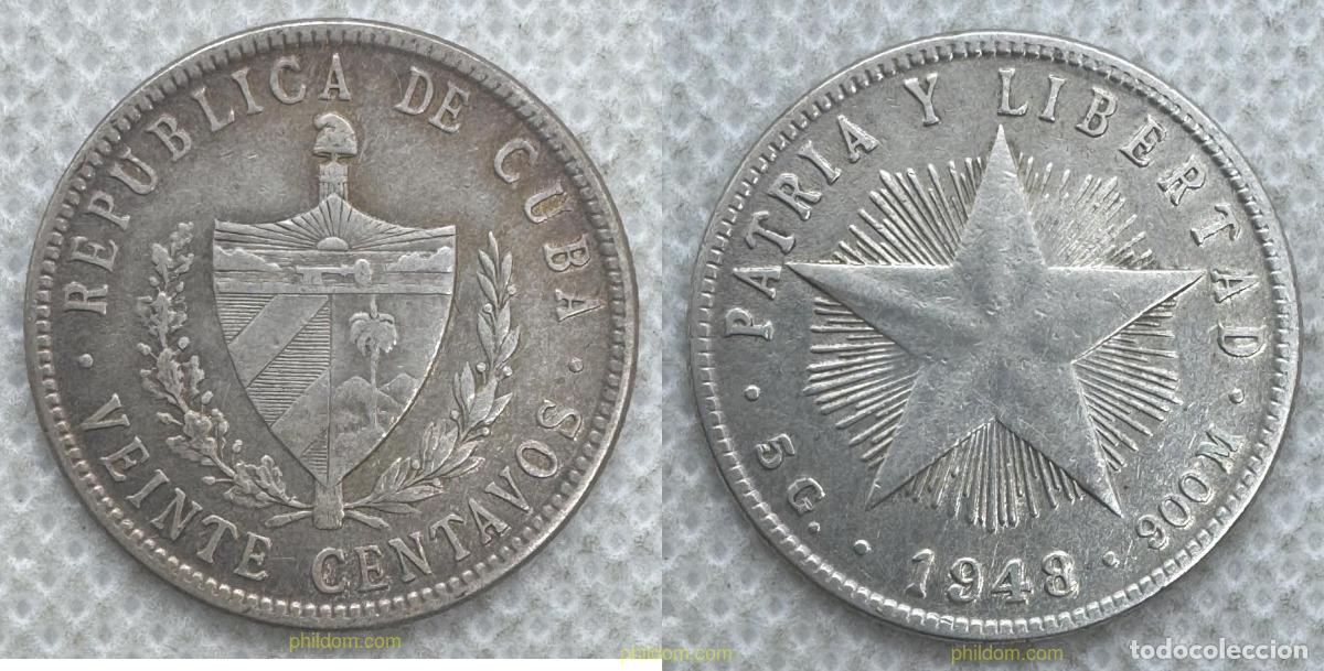Monedas antiguas de Am&eacute;rica: 5495 CUBA 1946 CUBA 20 CENTAVOS 1946