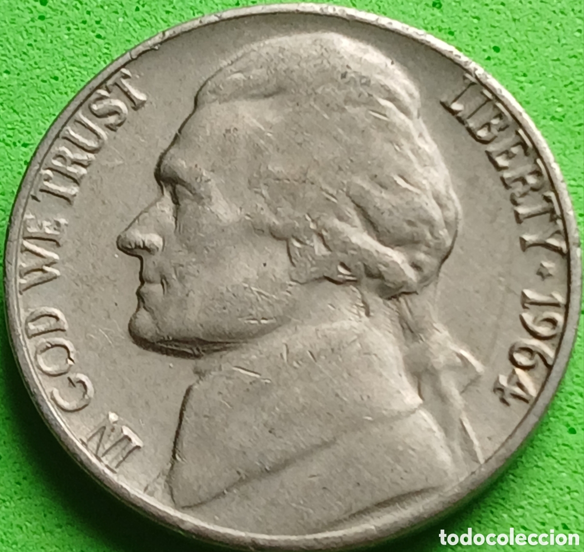 Monedas antiguas de Am&eacute;rica: USA five cents 1964 km#A192 sin marca de ceca