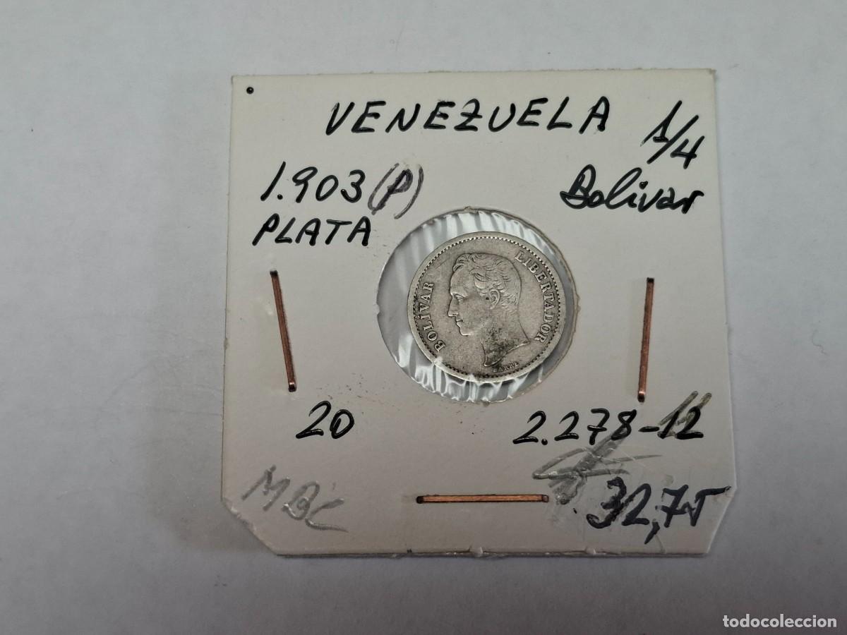 Monedas antiguas de Am&eacute;rica: 1/4 de BOLIVAR de PLATA de 1903 P KM 20 VENEZUELA en MBC