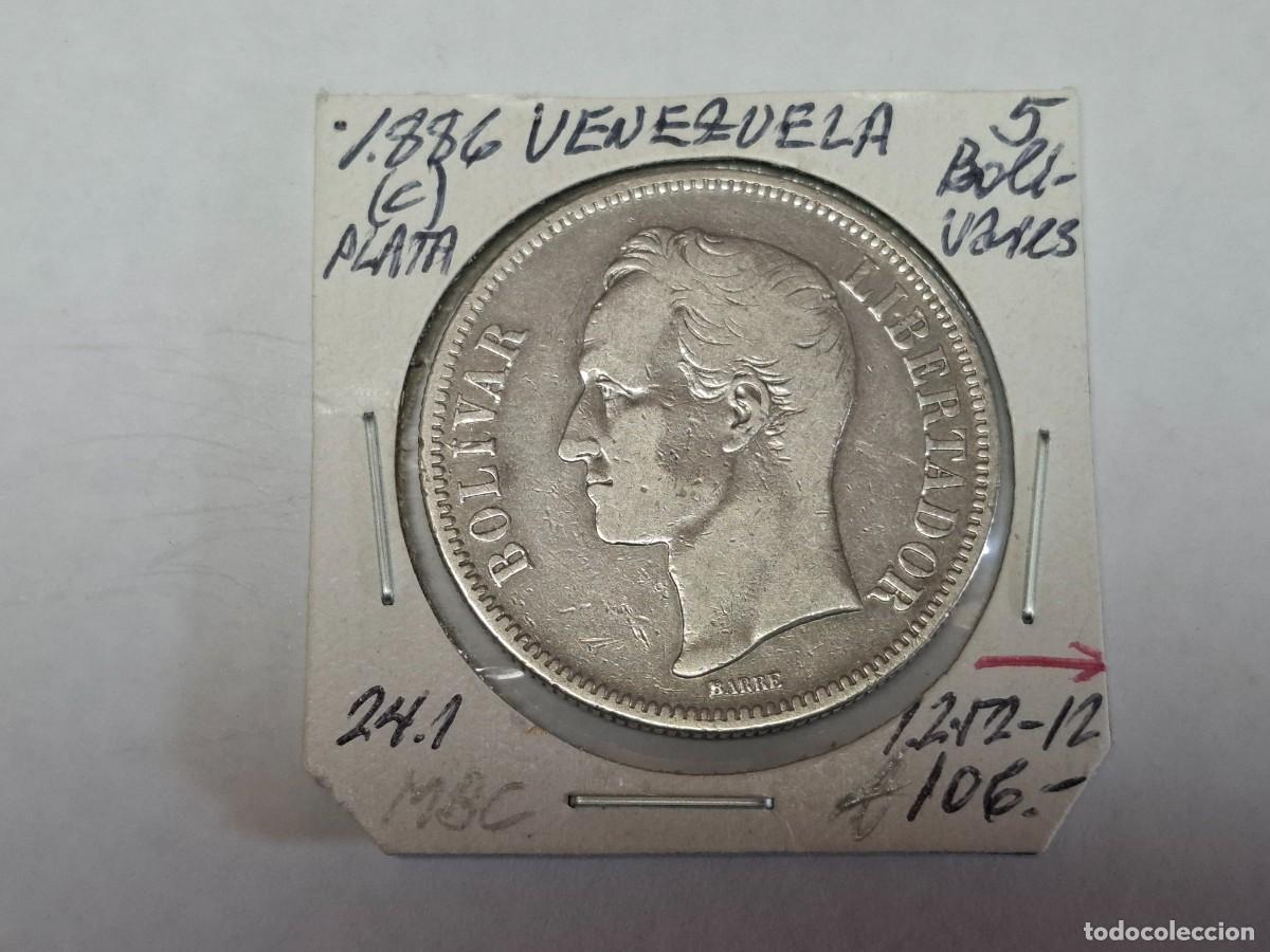 Monedas antiguas de Am&eacute;rica: 5 BOLIVAR de PLATA de 1886 C KM 24.1 VENEZUELA en MBC