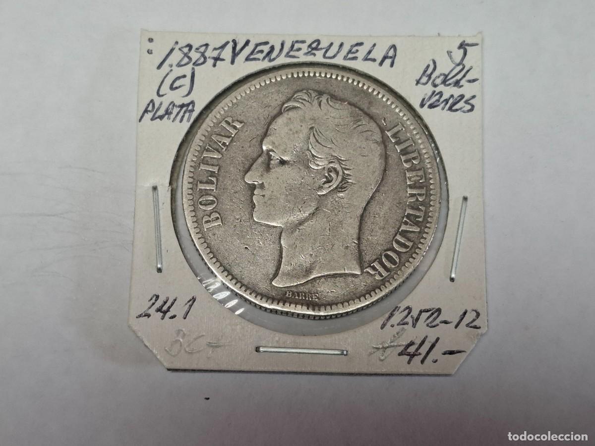 Monedas antiguas de Am&eacute;rica: 5 BOLIVAR de PLATA de 1887 C KM 24.1 VENEZUELA en BC+