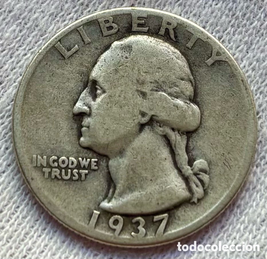 Monedas antiguas de Am&eacute;rica: Moneda PLATA USA 1/4 D&oacute;lar 1937. EEUU Estados Unidos Quarter Dollar
