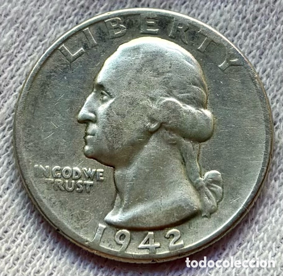 Monedas antiguas de Am&eacute;rica: Moneda PLATA USA 1/4 D&oacute;lar 1942 EEUU Estados Unidos Quarter D&oacute;lar