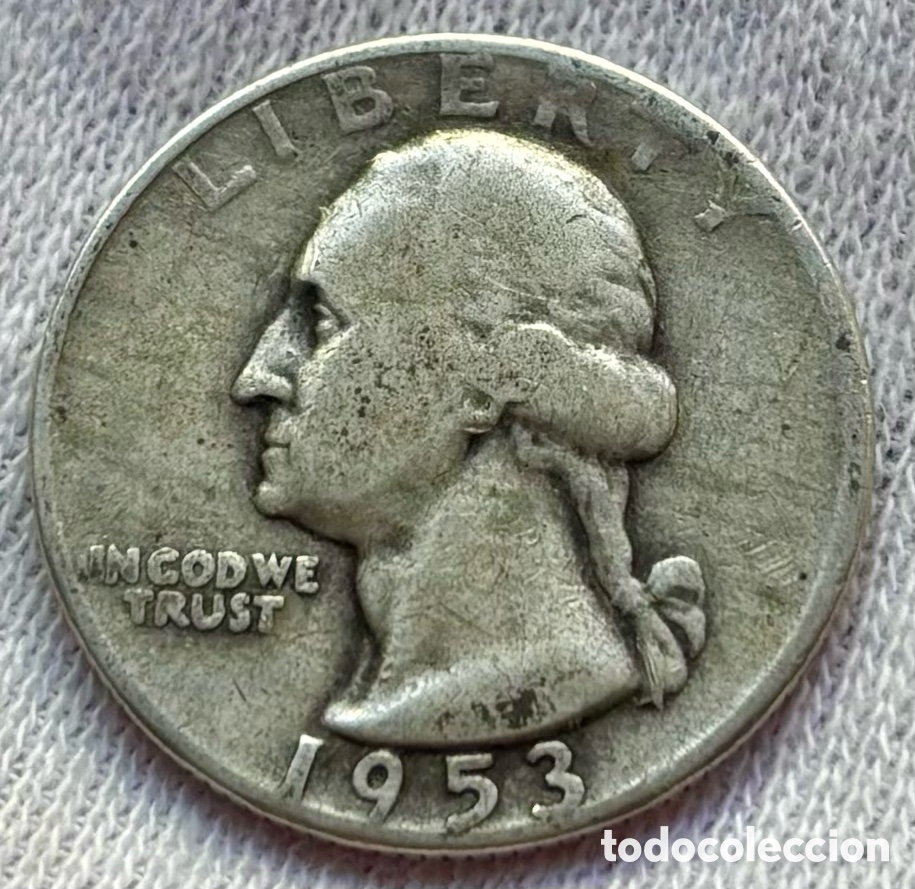 Monedas antiguas de Am&eacute;rica: Moneda PLATA USA 1/4 D&oacute;lar 1953-D. EEUU Estados Unidos Quarter Dollar