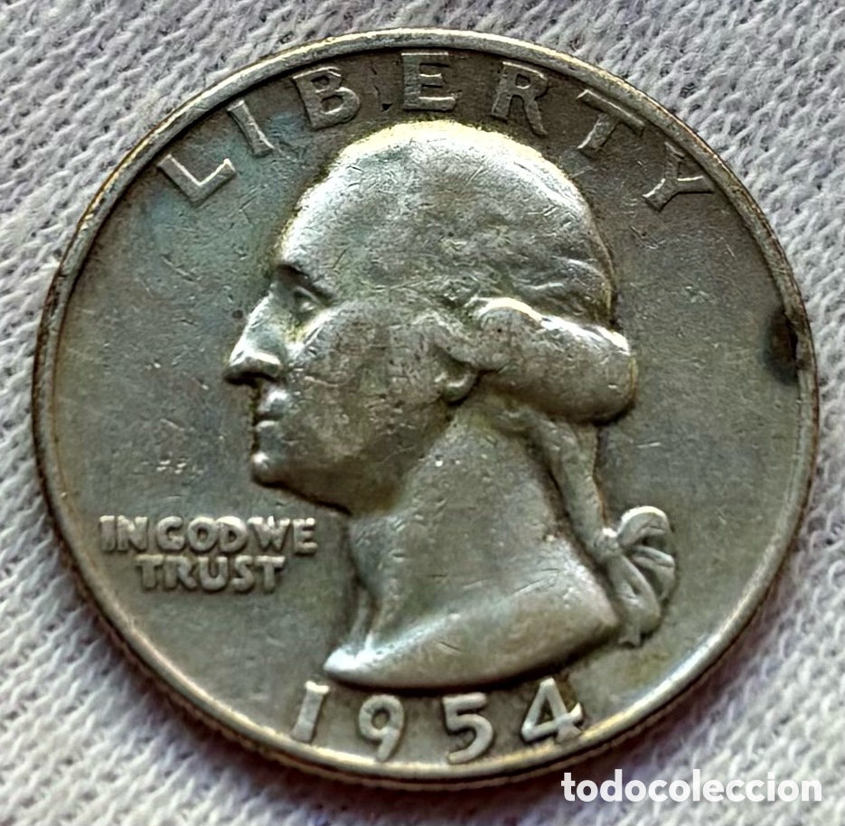 Monedas antiguas de Am&eacute;rica: Moneda PLATA USA 1/4 D&oacute;lar 1954-D EEUU Estados Unidos Quarter Dollar
