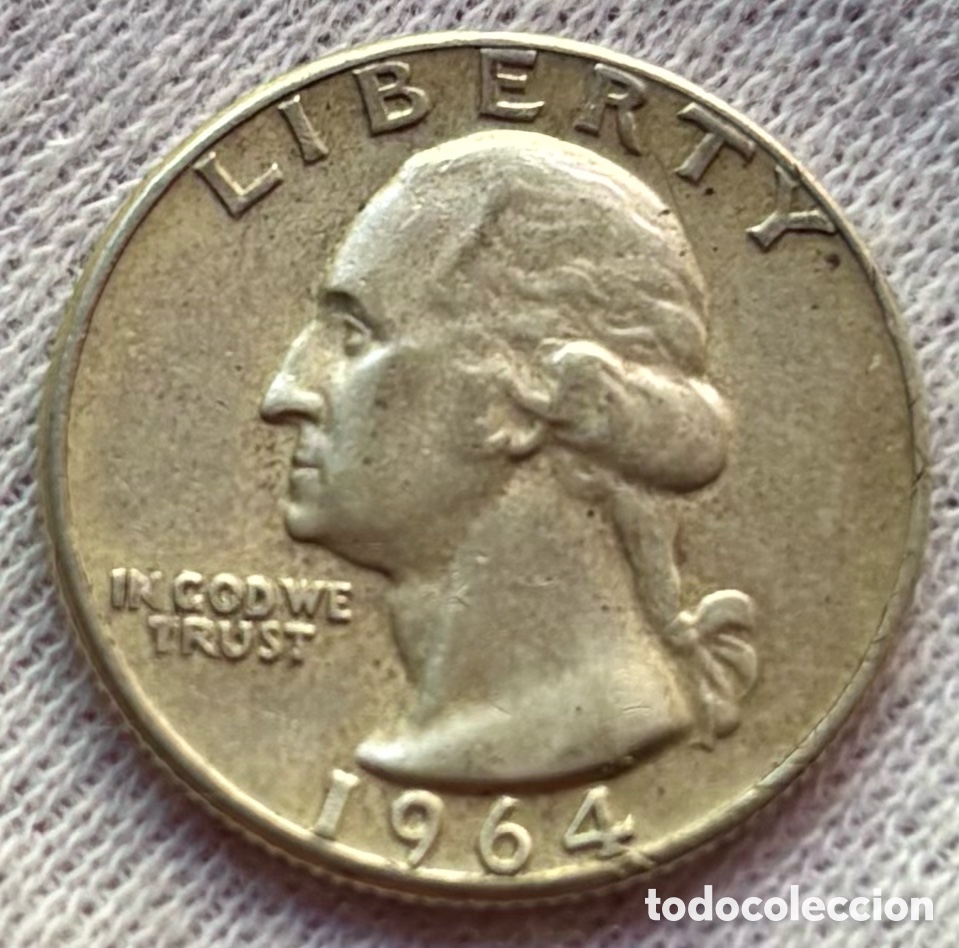 Monedas antiguas de Am&eacute;rica: Moneda PLATA USA 1/4 D&oacute;lar 1964 EEUU Estados Unidos Quarter Dollar