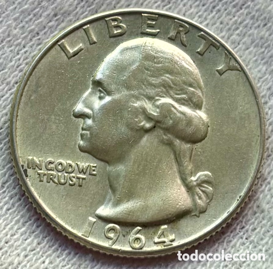 Monedas antiguas de Am&eacute;rica: Moneda PLATA USA 1/4 D&oacute;lar 1964-D. EEUU Estados Unidos Quarter Dollar