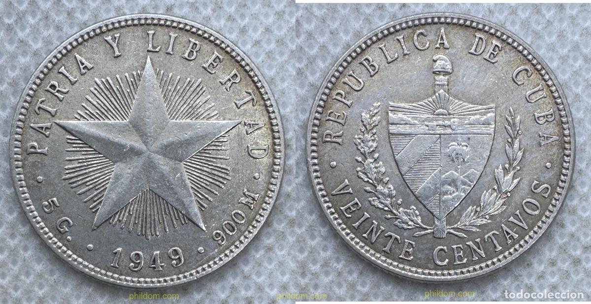 Monedas antiguas de Am&eacute;rica: 5531 CUBA 1949 CUBA 20 CENTAVOS 1949