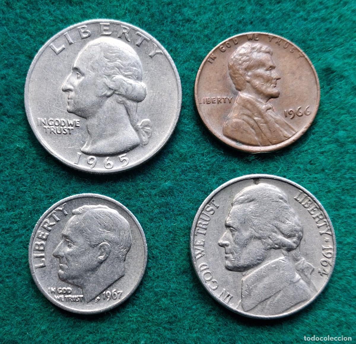 Monedas antiguas de Am&eacute;rica: Lote 4 monedas de Estados Unidos de Am&eacute;rica del 1964 a 1967 ( Dollar ) monedas Americanas Dolar, USA