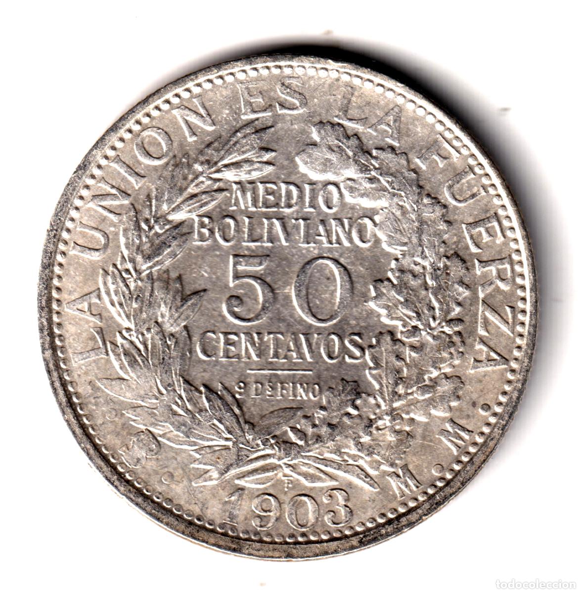Monedas antiguas de Am&eacute;rica: BOLIVIA 50 centavos plata 1903 MM. Potos&iacute; - Medio Boliviano