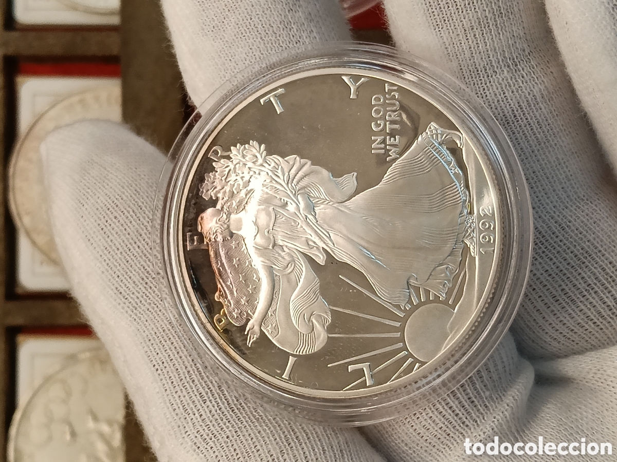 Monedas antiguas de Am&eacute;rica: 1 ONZA PLATA 999. ESTADOS UNIDOS 1 DOLAR A&Ntilde;O 1992 . PROOF . ONZA PLATA PURA
