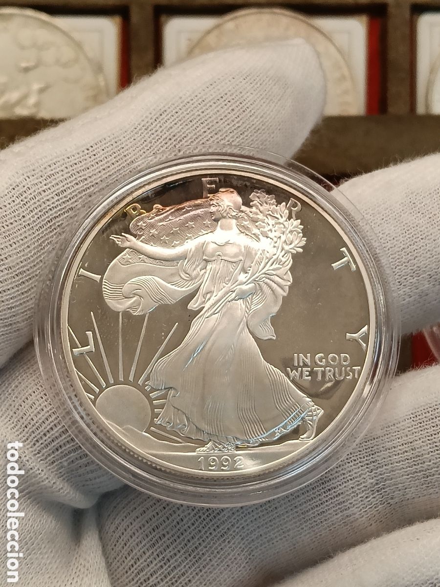 Monedas antiguas de Am&eacute;rica: 1 ONZA PLATA 999. ESTADOS UNIDOS 1 DOLAR A&Ntilde;O 1992 . PROOF . ONZA PLATA PURA