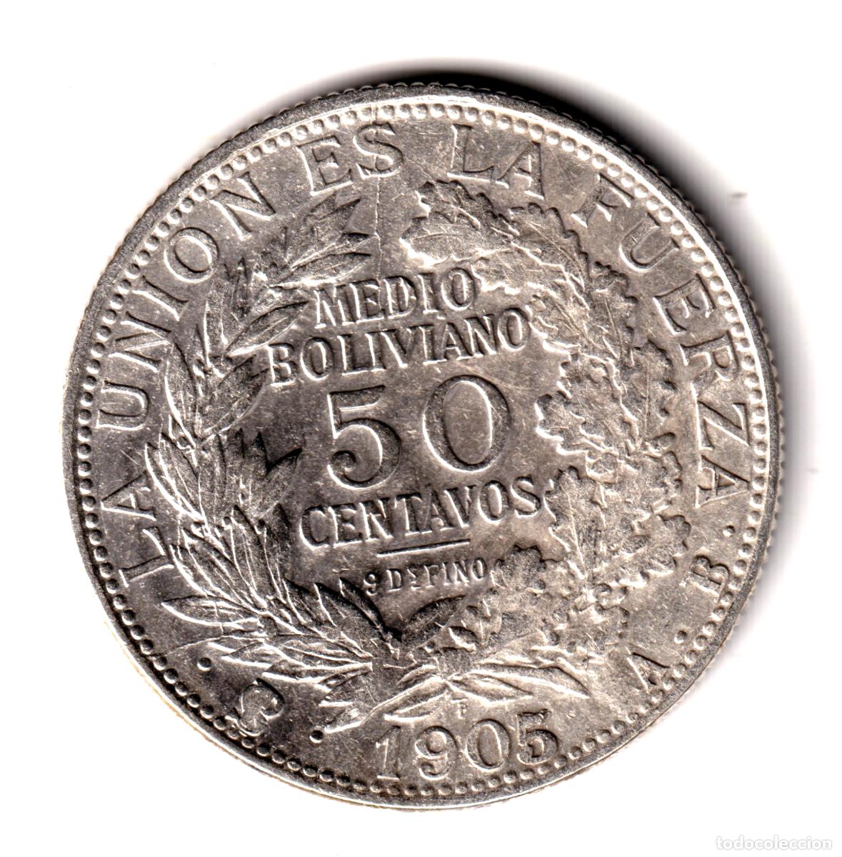 Monedas antiguas de Am&eacute;rica: BOLIVIA 50 centavos plata 1904 AB. Potos&iacute; - Medio Boliviano