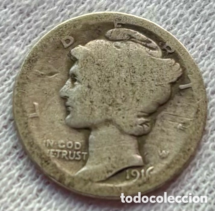 Monedas antiguas de Am&eacute;rica: Moneda PLATA USA 1 Dime 1916 EEUU Estados Unidos