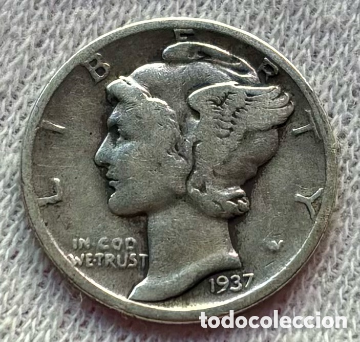 Monedas antiguas de Am&eacute;rica: Moneda PLATA USA 1 Dime 1937 EEUU Estados Unidos