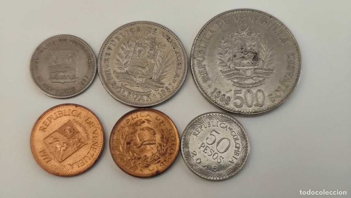 Monedas antiguas de Am&eacute;rica: LOTE DE MONEDAS DE VENEZUELA - 5C 1977 - 25 C 1965 - 1 B 1967 - 500 B 1998 + COLOMBIA 1 C 1971 50 P