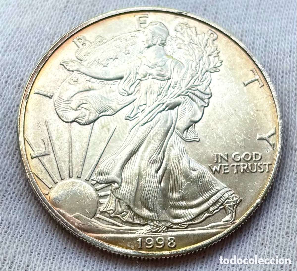 Monedas antiguas de Am&eacute;rica: Moneda PLATA 1 Onza USA 1998 Liberty. Da&ntilde;ada EEUU Estados Unidos Oz