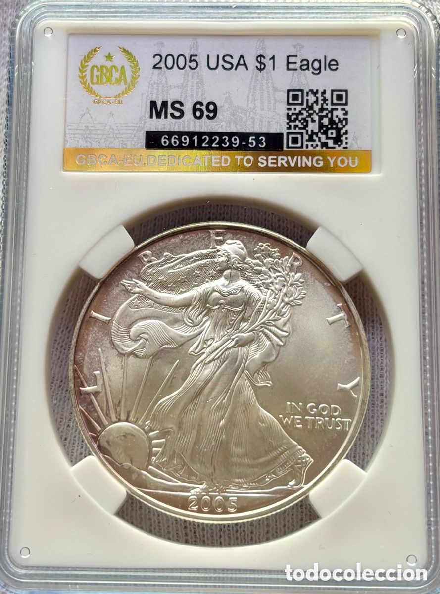 Monedas antiguas de Am&eacute;rica: Moneda PLATA 1 Onza USA 2005 Liberty EEUU Estados Unidos Certificada GBCA MS69 Oz
