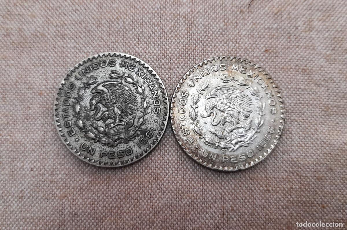 Monedas antiguas de Am&eacute;rica: Mexico, 2 monedas de 1 Peso 1961 y 1966
