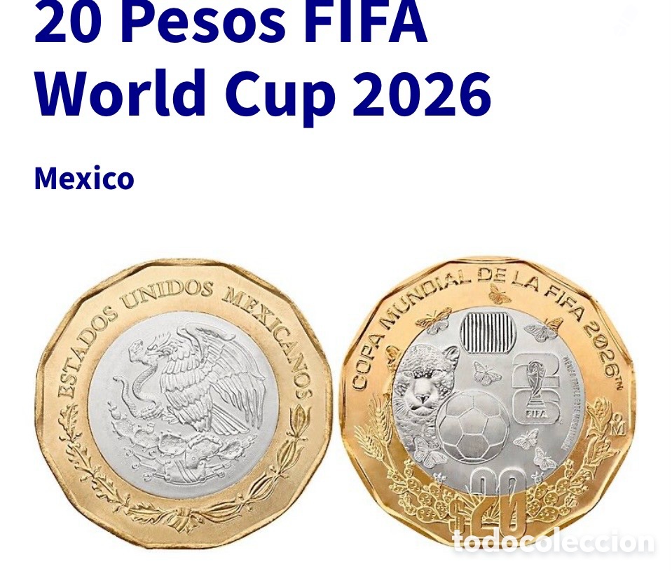 Monedas antiguas de Am&eacute;rica: Mejico 2026 20 Pesos FIFA Mundial Jaguar