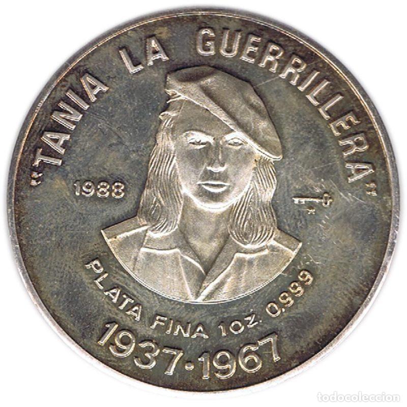 Monedas antiguas de Am&eacute;rica: CUBA 10 PESOS ONZA DE PLATA PURA 1988 TANIA LA GUERRILLERA SILVER OZ
