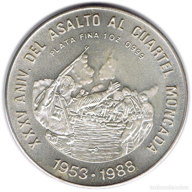 Monedas antiguas de Am&eacute;rica: CUBA 10 PESOS ONZA DE PLATA PURA 1988 ASALTO AL CUARTEL DE MONCADA SILVER OZ
