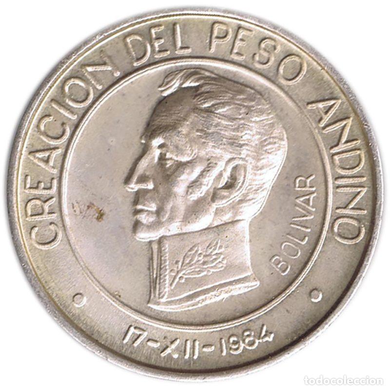 Monedas antiguas de Am&eacute;rica: PERU PESO ANDINO 1984 ONZA DE PLATA PURA BOLIVAR BANCO MINERO