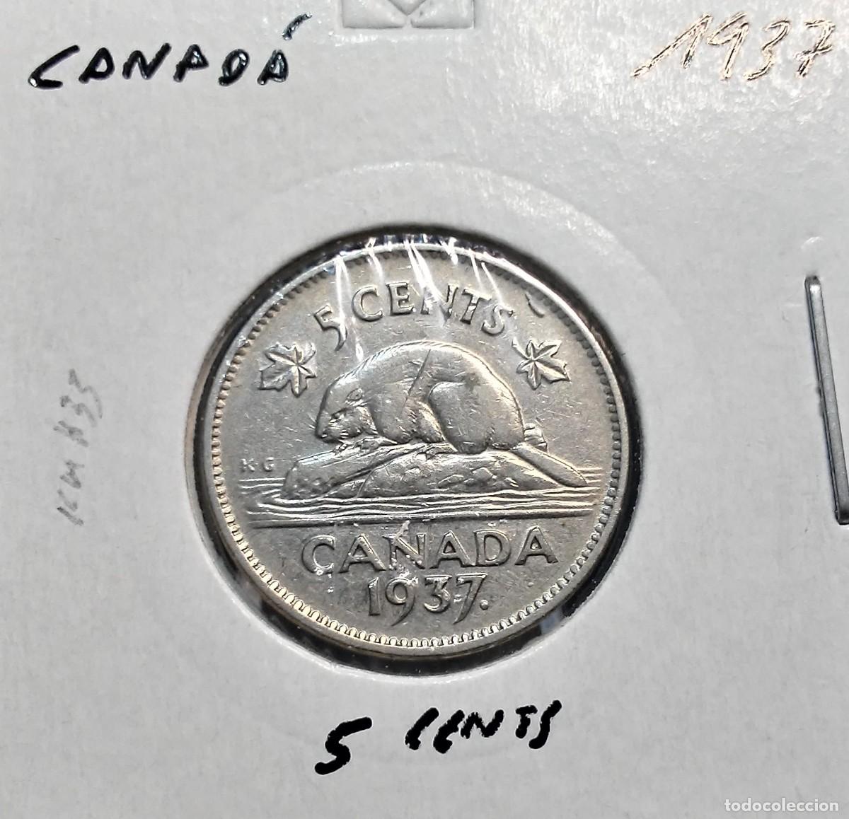 Monedas antiguas de Am&eacute;rica: CANAD&Aacute; 5 CENTAVOS / CENTS 1937 KM#33 MBC.